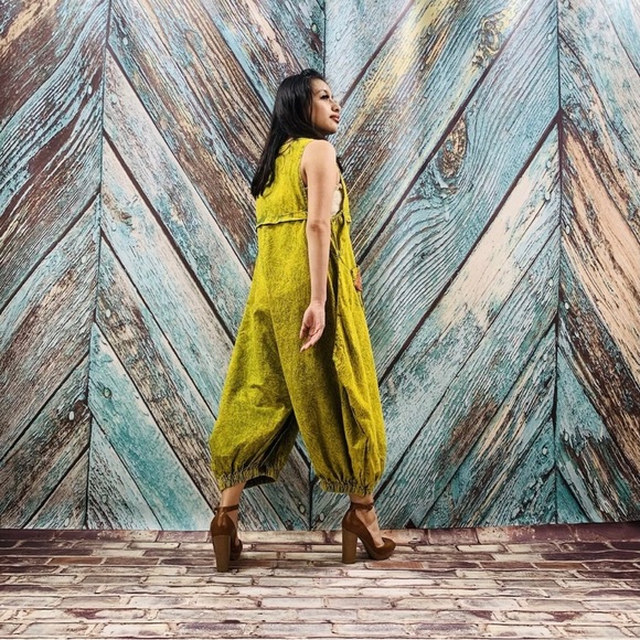 Stonewash Patchwork Romper Jumpsuit Harem Pant - Picture 3 of 7